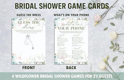 Wildflower Bridal Shower Games Set, 4 Games Includes Find The Dress, What's On Your Phone, What Did The Groom Say, Who Knows The Bride Best, 50 Double-Sided Cards, Wedding Party Supplies -01 - style: 4 Games Set-01