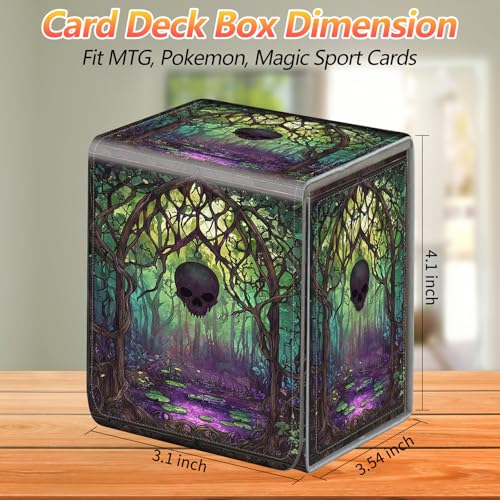 Card Deck Box, Card Storage Box Fits 100+ Single Sleeved Cards, Large Capacity PU Leather with Strong Magnet for Magic Commander TCG/CCG, Skull Swamp - color: Skull Swamp