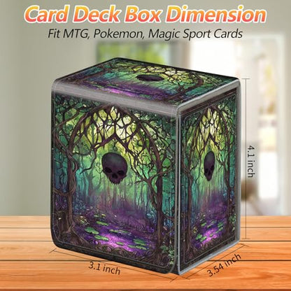 Card Deck Box, Card Storage Box Fits 100+ Single Sleeved Cards, Large Capacity PU Leather with Strong Magnet for Magic Commander TCG/CCG, Skull Swamp - color: Skull Swamp