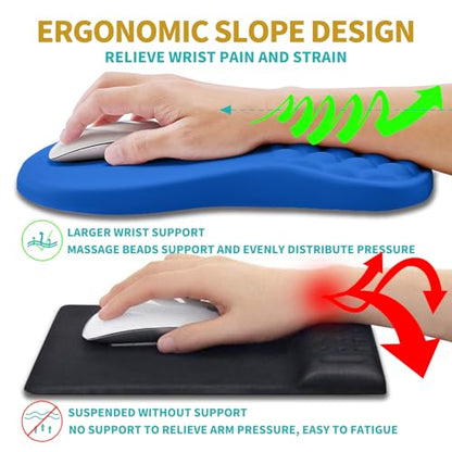 Hokafenle 2 in 1 Ergonomic Mouse Pad Wrist Support & Wrist Rest for Computer Keyboard Set, with Relieve Carpal Tunnel Pain Massage Bulge and Full Memory Gel Design (2In1 Set, Dg Blue) - color: Hk016-dg Blue