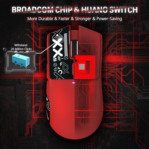 ATTACK SHARK X11 59g Lightweight Wireless Gaming Mouse,RGB Charging Dock,Tri-Mode-BT/2.4G Wireless/Wired Mouse with Grip Tape,22000 DPI,5 Programmable Buttons for Pc/Mac/Xbox(Red&Sticker) - color: Red & Griptape