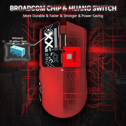 ATTACK SHARK X11 59g Lightweight Wireless Gaming Mouse,RGB Charging Dock,Tri-Mode-BT/2.4G Wireless/Wired Mouse with Grip Tape,22000 DPI,5 Programmable Buttons for Pc/Mac/Xbox(Red&Sticker) - color: Red & Griptape