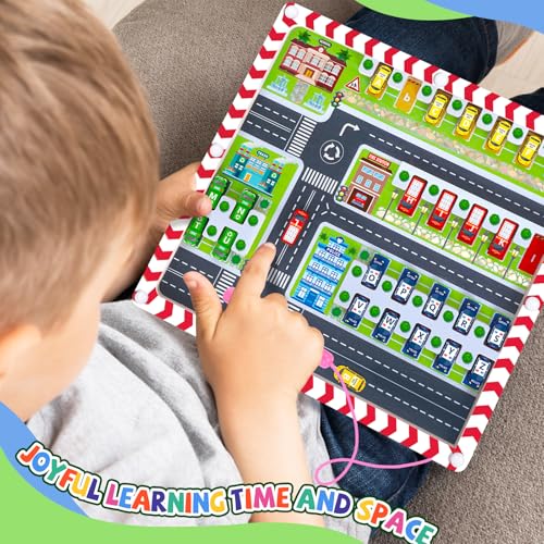 wakeInsa 2 in 1 Magnetic Color and Number Maze,Montessori Toy for 3-6 Years Old,Wooden Magnet Balls Puzzles,Toddler Busy Board Game,Preschool Learning Activities,Christmas & Birthday Gift for Kids - style: Magnet Toys - Ice Cream + Parking Lot