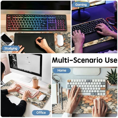 Floral Desk Mat - 31.5x11.8 Inch Japanese Flower Large Mousepad Boho Aesthetic Extended Mouse Pad with Anti-Slip Rubber Base for Computer Mouse Keyboard Home and Office