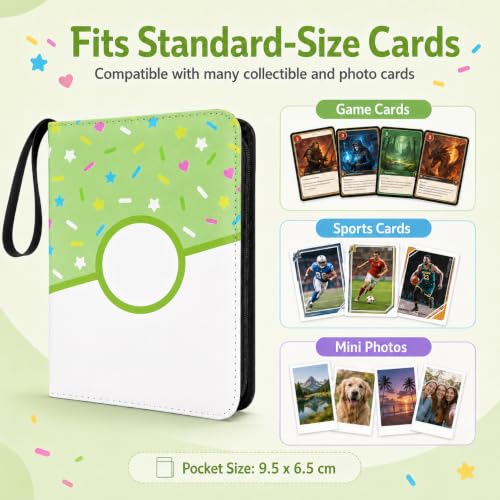 9 Pocket Card Binder 900 Card Holder Album, Green Donut Trading Cards Holder Zipper Binder for Girl Teen Collection (Green Donut, 900 Pocket) - color: Green Donut, size: 900 Pocket
