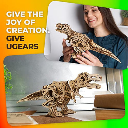 UGEARS Tyrannosaurus Rex 3D Wooden Puzzles for Adults - Wooden Model Kits for Adults D Rex Dinosaur Puzzle Kit Mechanical Models Automaton Kit Brain Teaser, Hobby Set Home Decoration - style: Tyrannosaurus Rex