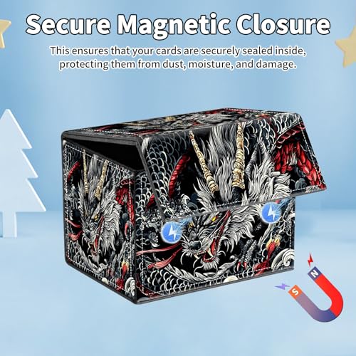 for MTG Commander Deck Box,Card Deck Box for Trading Yugioh MTG,Fits 100 Double Sleeved Cards,PU Leather Strong Magnet Case for Magic Commander TCG CCG,Black Cool Dragon - color: Black Cool Dragon