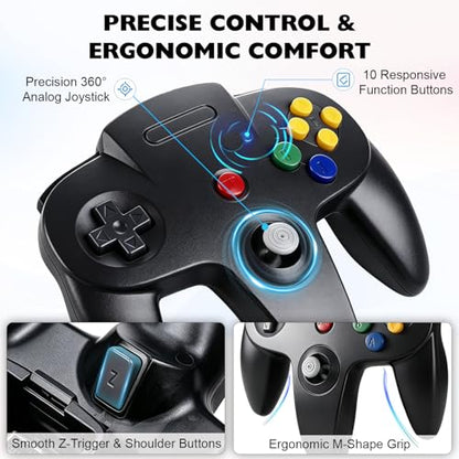 miadore N64 Classic Controller, Retro N64 64-bit Remote Gamepad Joystick for N64 Console Video Game System (Black) - color: Black