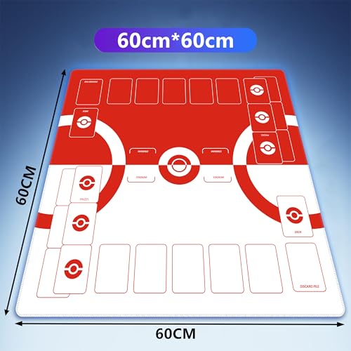 Trading Card Game Playmat – 2-Player Trainer Mat with 37 Damage Counters and Professional Storage Bag (Red) - color: Red