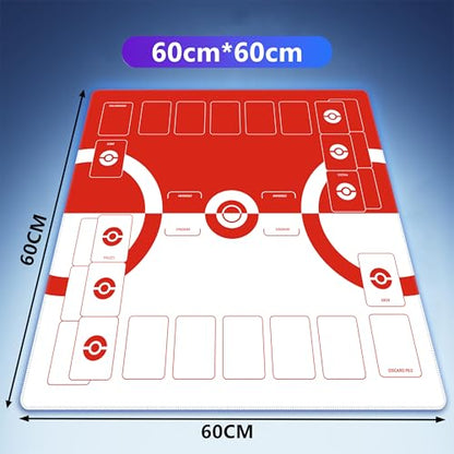 Trading Card Game Playmat – 2-Player Trainer Mat with 37 Damage Counters and Professional Storage Bag (Red) - color: Red