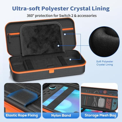 FASTSNAIL Charge Inside Carrying Case for Nintendo Switch 2/Switch 1/ OLED | 9 Game Card Slots, PP Hard Shell Travel Case for Switch 2 Accessories, for Sega Master System Games - size: 2.8 inch