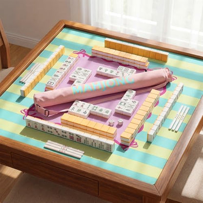 34 Inch Long Mahjong Mat Bag Cute Double Strapped Canvas Drawstring Mahjong Holder Lightweight Outdoor Carrying Bag for Board Games Travel Storage-Mat Not Include(Light Pink,1 Pc) - color: Light Pink, style: Soild