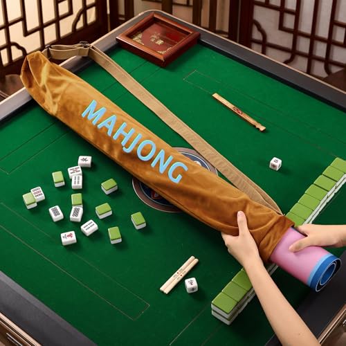 35 Inch Long Velvet Mahjong Mat Bag Cute Double Strapped Drawstring Mahjong Mat Holder Lightweight Carrying Bag for Board Games Outdoor Travel Storage-Mat Not Include(Brown,1 Pc) - color: Brown