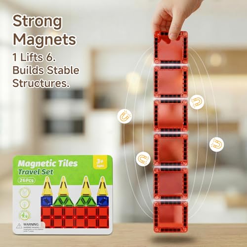 Travel Magnetic Tiles for Kids Car Games: 26 PCS Mini Magnet Building Blocks in Tin Box to Stop Crying - 0.64 lb Pocket Size Educational Toy - Road Trip Essentials - Boys Girls Age 3-8 - style: Green 26PCS