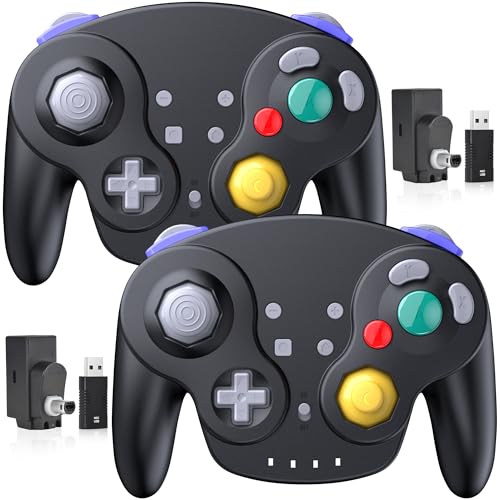 2 Pack 2.4G Wireless GameCube Controller for Switch 1 2, NGC Console, Black | (Built-in Vibration) (Rechargeable) (Analog Triggers / Stick), Compatible with Switch Online, Windows PC, macOS - color: Two Pack Black