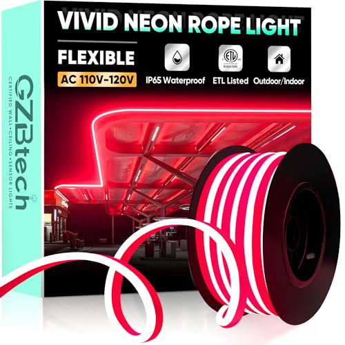 GZBtech Flexible LED Neon Rope Lights 16.4FT,AC 110-120V Waterproof Strip Light, 120LEDs/M Cuttable Connectable Neon Lighting for Indoor Outdoor Home Decor/Commercial Building Use-Red 5M, ETL Listed - color: Red, size: 16.4FT