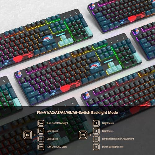 Full Size Mechanical Keyboard, Creamy Keyboard with Number Pad, 104 Keys Wired Gaming Keyboard with Red Switch, RGB Backlit for PC Laptop - color: Monster B