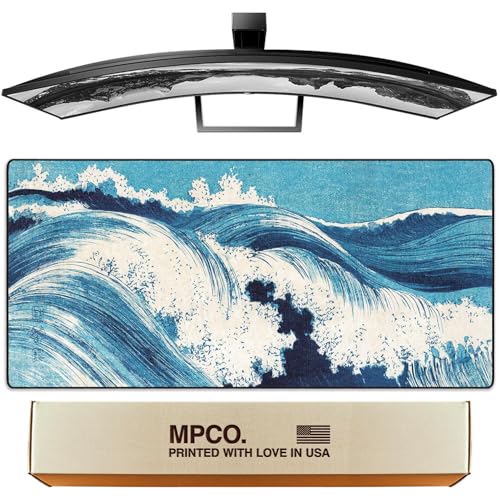 MPCO. Original Large Gaming Desk Mat – 36" x 17" Duraglyde Ukiyo-E Ocean Waves Full Desk Mouse Pad for Smooth Precision – Non-Slip, Washable Extra-Large PC Mouse Pad for Gaming Sessions - color: Ocean Waves - DuraGlyde, size: 36L x 17W inches