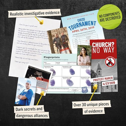 Hidden Games Crime Scene – The New Haven Case – Murder Mystery Game | A murder at a folk festival shakes the town of New Haven. Cold case file, real evidence, audio & web. 1-6 players, age 14+