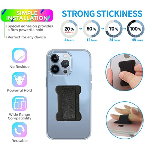 WOJI Cell Phone Finger Grip Strap Holder for Hand, Phone Strap, Phone Holder for Hand - Small, New Slim Finger Loop Selfie Grip Compatible with Most Smartphones (Black) - 2Pack - color: Black