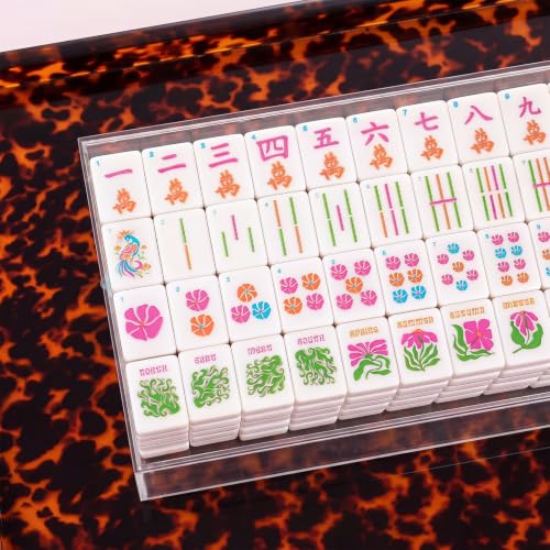 Soulchen 160 Tortoise Kaleidoscope American Mahjong Tile Set with Acrylic Storage Box & Dice 1.2" 3D Engraved Tiles for Adults Friends Family Game Night Mahjong Travel Size Chinese Game Gifts - style: Tortoiseshell