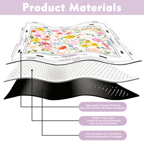 Floral Mahjong Mat with Rules for Table-31.5''x31.5'' American Mahjong Mat Anti-Slip Neoprene Rubber Noise Reducing,Foldable Travel Game Tablecloth for Poker Card Board Games Dominoes - color: White Flowers