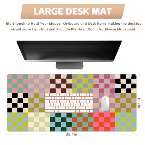 Baziabbo Checkered Desk Mat,XXL Extended Big Mouse Pad,Gaming Mousepad with Stitched Edge,Non-Slip Rubber Base Keyboard Desk Pad for Home Office Study Game - color: Checkerboard Retro