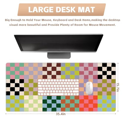 Baziabbo Checkered Desk Mat,XXL Extended Big Mouse Pad,Gaming Mousepad with Stitched Edge,Non-Slip Rubber Base Keyboard Desk Pad for Home Office Study Game - color: Checkerboard Retro