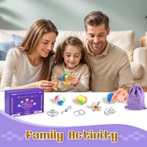 Brain Teaser Puzzles for Adults and Kids, 10Pcs Puzzle Games Set, 3D Wooden Plastic Metal Puzzle, Unlock Interlock Mind Brain Games, IQ Test Educational Toy - style: Basis-10PCS