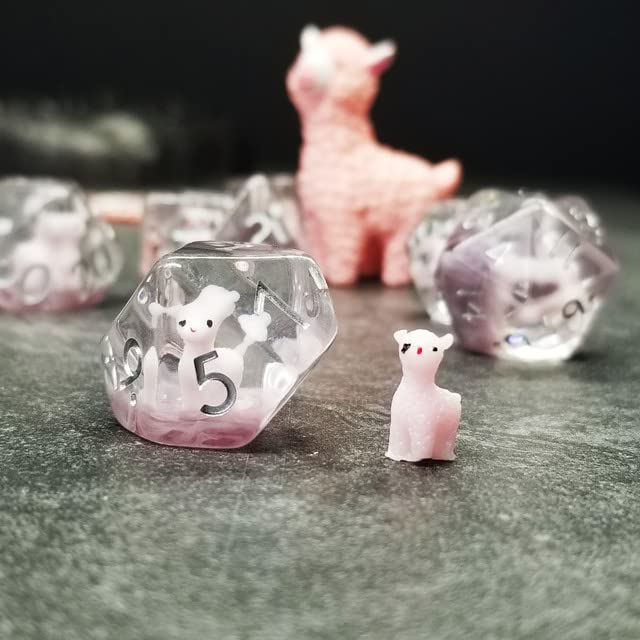 Sage's Portal Animal Familiars Resin DND Dice Set Polyhedral Dice Set for Dungeons and Dragons RPG Pathfinder Tabletop TTRPG (Llama) - color: Baby Llama, style: Dice Set Only