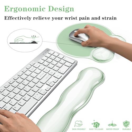 Wrist Rest for Keyboard- Ergonomic Gel Keyboard Wrist Rest and Mouse Pad Set, Non-Slip PU Base for Office, Laptop & Gaming - Green - color: Clear Green Set