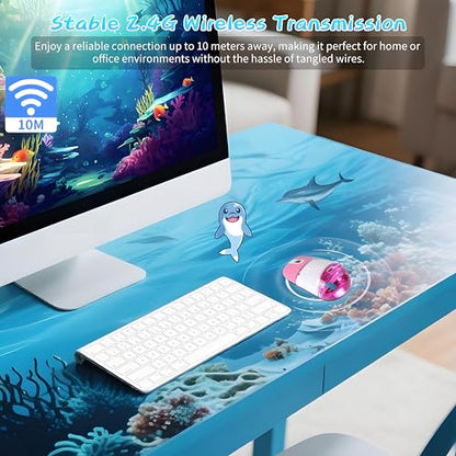 Wireless Mouse -Cute Clear Aqua Design, Water Mouse with Optical Precision, Silent Clicks, Lightweight & Floating Animal Transparent Retro Style for Home Office, Great for Kids & Adult(Dolphin-Pink) - color: Dolphin-Pink