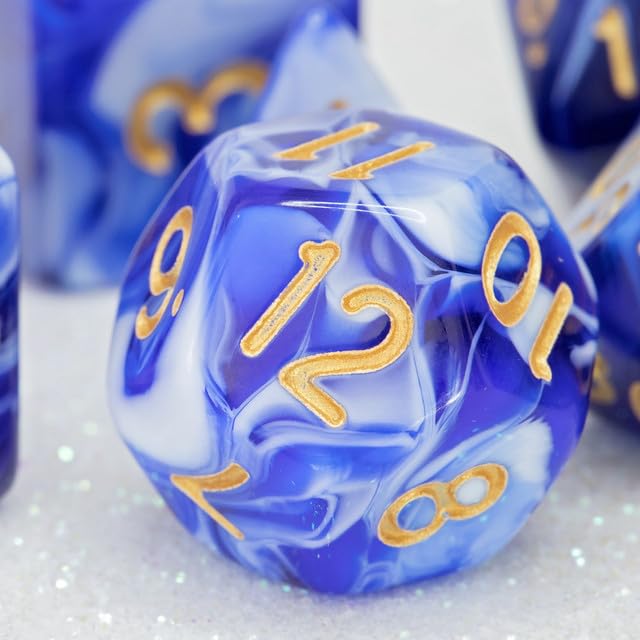 Sage’s Portal Stones DND Dice Set Acrylic Opaque 7-PC Polyhedral DND Dice Set for Dungeons and Dragons D&D Sage’s Cantrips RPG Tabletop TTRPG (Blue/White) - color: Blue/White