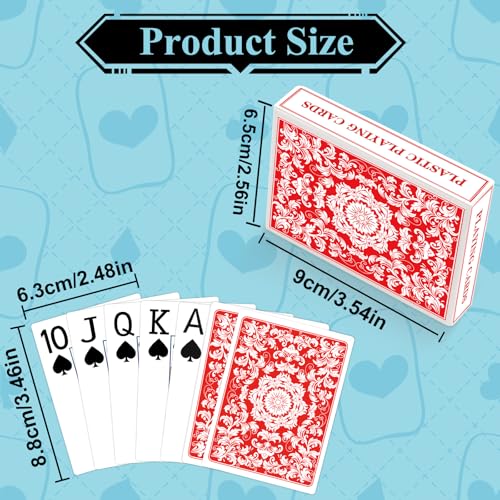 Plastic Playing Cards Waterproof Cards Poker Card 2 Pack Playing Card Large Print for Adults Seniors, Deck of Card Set Poker Cards for Beach Trip Pool Party Games (Red) - color: Red