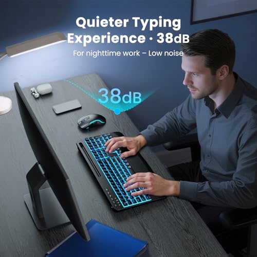 SABLUTE Wireless Keyboard and Mouse Combo, Rechargeable 4000mAh Light up Quiet Keyboard with Wrist Rest & Phone Holder, Ergonomic Silent Typing for PC/Mac/Laptop/Windows/Chrome OS - color: Black A