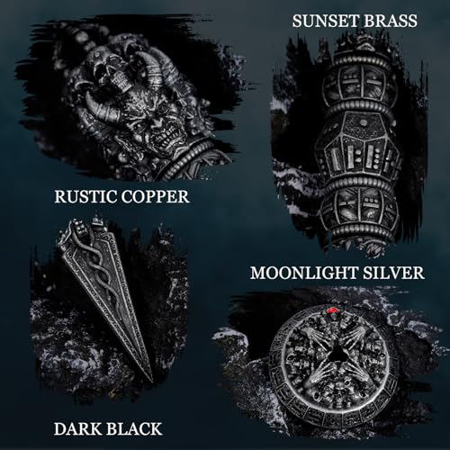 Unique Metal DND Wand dice Set with Bagua Stand, Seven as one, Roulette dice Rotator, Suitable for Role-Playing or Steampunk Themed Games with D20 D12 D10 D8 D6 D4 D00% Metal dice Set (Black) - color: Black