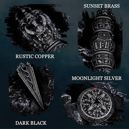 Unique Metal DND Wand dice Set with Bagua Stand, Seven as one, Roulette dice Rotator, Suitable for Role-Playing or Steampunk Themed Games with D20 D12 D10 D8 D6 D4 D00% Metal dice Set (Black) - color: Black