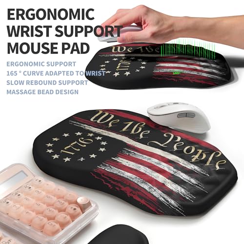 2-in-1 Ergonomic Set, Wave Keyboard Wrist Rest and Massage Slope Mouse Pad Wrist Support, Rebound Memory Foam for Relieve Carpal Tunnel Syndrome and Wrist Pain (Flag) - color: Flag