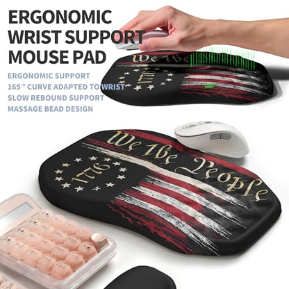 2-in-1 Ergonomic Set, Wave Keyboard Wrist Rest and Massage Slope Mouse Pad Wrist Support, Rebound Memory Foam for Relieve Carpal Tunnel Syndrome and Wrist Pain (Flag) - color: Flag