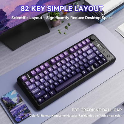 ZIYOU LANG M75 Wireless Gaming Keyboard, RGB Backlit Rechargeable 2000mAh Battery, Small Membrane But Mechanical Feel Keyboard with Smart Display & Knob, PBT Gradient keycaps for PC, MAC-Grape Purple - color: Grape Purple