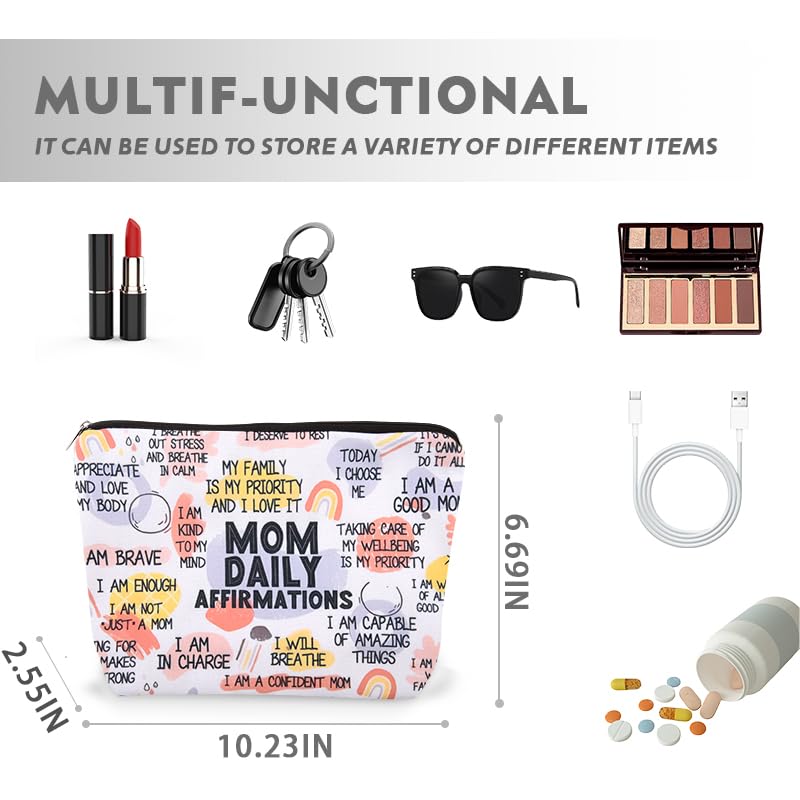 Positive Affirmation Mom Makeup Bags Best Mommy Mama Mother Birthday Gifts for Mom from Daughter Son Inspirational Motivational Pregnancy Gift for New Mother Mommy Mental Health Cosmetic Bag - color: Daily Mom