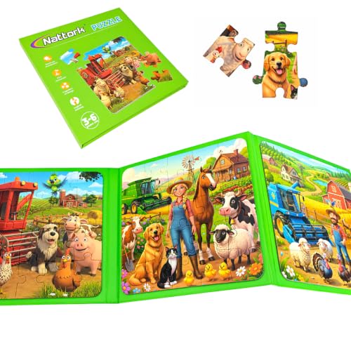 Nattork Farm Magnetic Puzzle for Toddlers 3-8 Boys Girls, Travel Puzzles Game for Children Ages 3-5,Learning Magnet with Fun for Ages 4-6 Years Old Children Boys Girls Kids - color: Farm 75pc