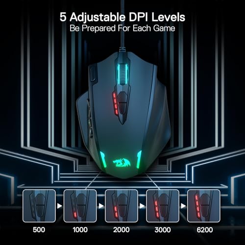 Redragon M908 Wired MMO RGB Gaming Mouse 12400 DPI Remapping Keys | Stable Lag-Free Connection, Redefine Keybinding Macro, Vibing Backlight, Ergonomic Grip Body Comfort - color: Black, style: Wired M908