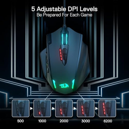 Redragon M908 Wired MMO RGB Gaming Mouse 12400 DPI Remapping Keys | Stable Lag-Free Connection, Redefine Keybinding Macro, Vibing Backlight, Ergonomic Grip Body Comfort - color: Black, style: Wired M908