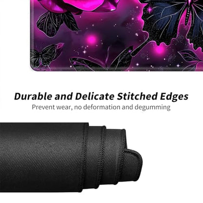 Purple Rose and Butterfly for MTG & TCG Playmat Mouse Pad,BFDHGQZC 24" x 14" Game Mat for MTG/RPG/CCG Trading Card Game Playmats Table Mat Perfect for Card Games Video Games Computer Office - color: Purple Rose and Butterfly