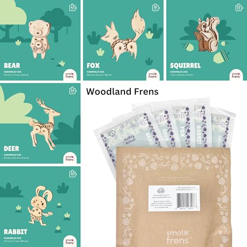 3D Wooden Puzzles for Ages 8+, 5 Pack Animal Puzzles, FSC-Certified Wood, Plastic-Free Toy, STEM Kit for Kids Teens Adults, Wood Craft Model Kit, Individually Wrapped Party Favors - Woodland Frens - color: Woodland Frens