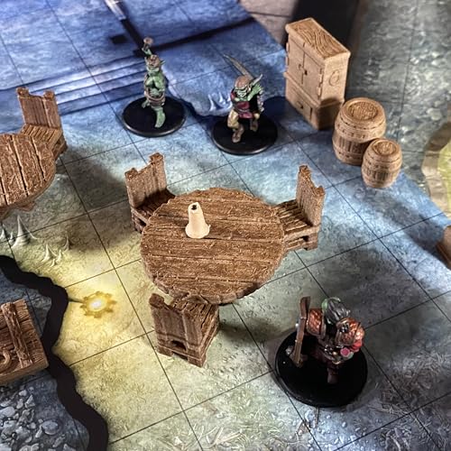 Miniature Furniture Starter Bundle for Tabletop Role Playing Games, 28mm Scale, Ready to Use Terrain Set for D&D