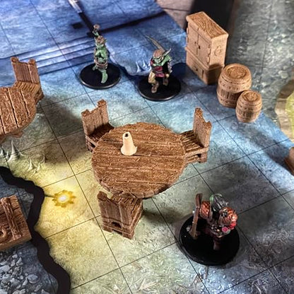 Miniature Furniture Starter Bundle for Tabletop Role Playing Games, 28mm Scale, Ready to Use Terrain Set for D&D