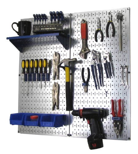 Wall Control Metal Pegboard Organizer Utility Tool Storage and Garage Pegboard Organizer Kit with Metallic Tool Board and Blue Accessories - color: Metallic Pegboard Blue Accessories