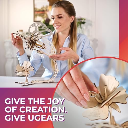 Ugears Wooden 3D Puzzles for Adults - Butterfly Puzzle Mechanical Model Kit - 3D Wood Puzzles Adult Automaton - Kinetic Sculpture Models for Adults to Build Butterfly Kit DIY Miniature Kit - 161 Pcs - style: Butterfly